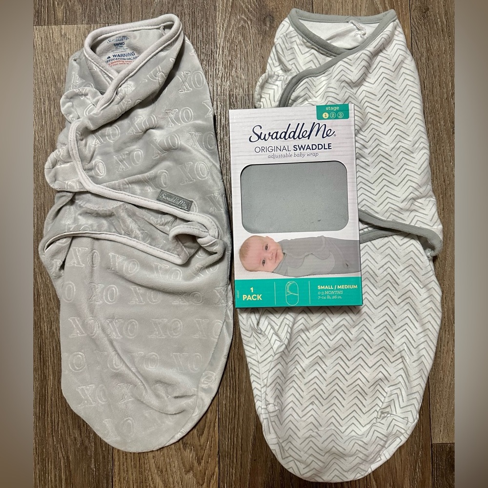 3 Swaddles gray neutral small medium baby